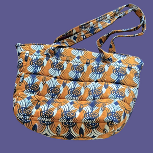Touareg Blue People Mud Cloth Puffy Bag Mali, West Africa Navy + Orange Zipper